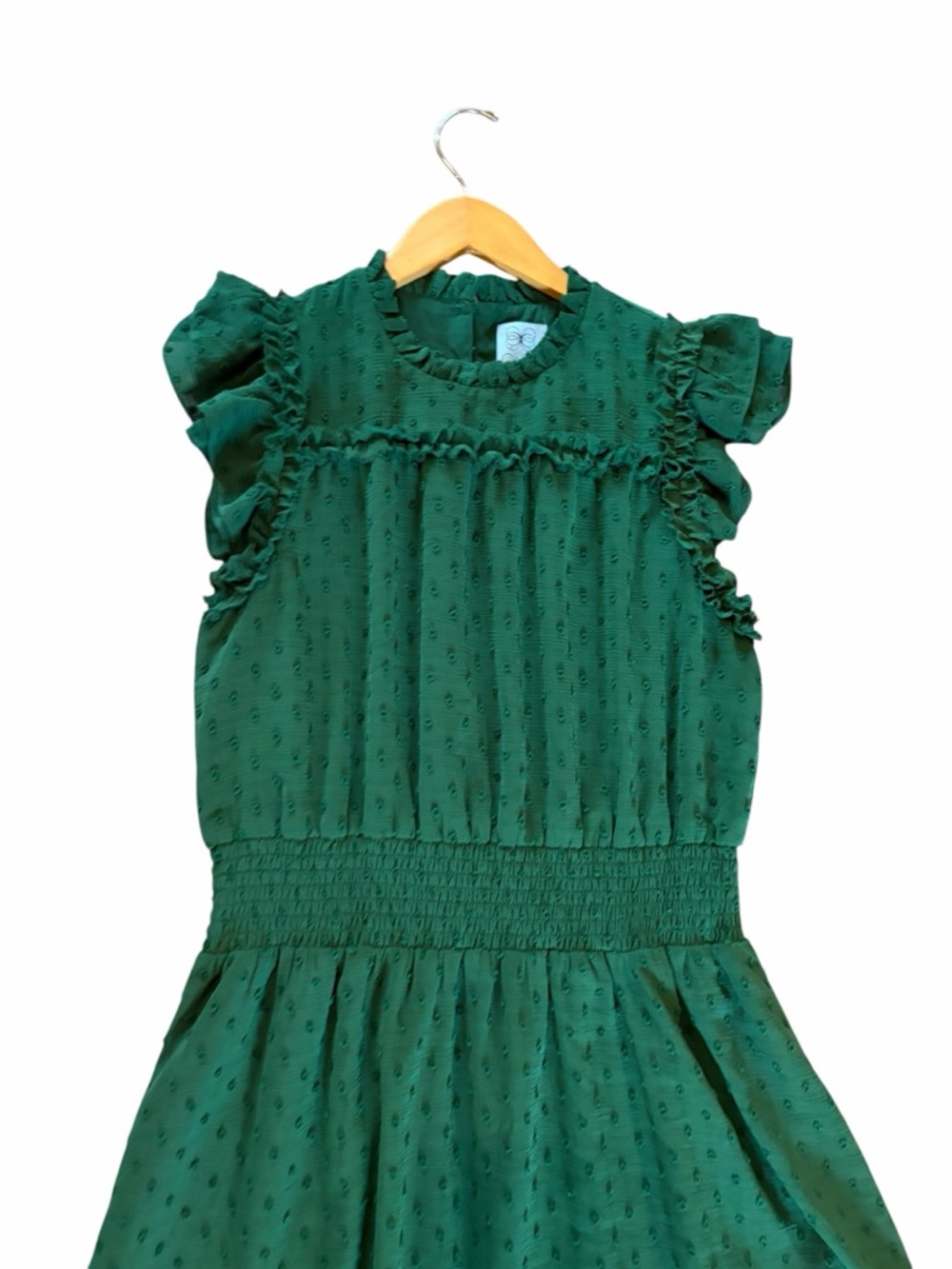 CeCe Clip Dot Green Midi Flutter Dress Large - Picture 5 of 7